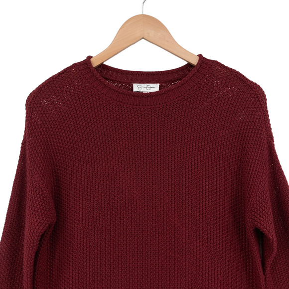 Jessica Simpson Sweater Womens Small Maroon Knit Long Sleeve Crew Neck Pullover - Picture 4 of 16